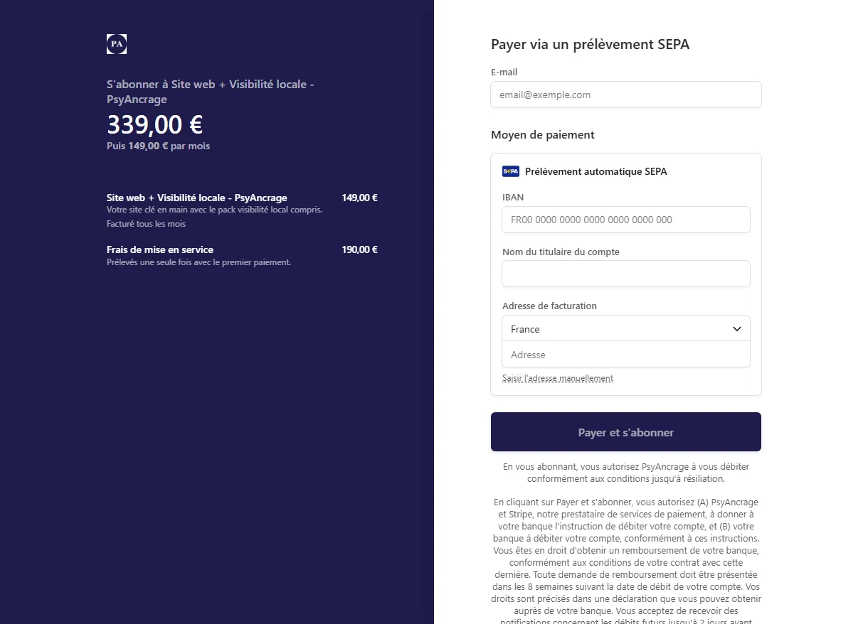 Page de paiement sécurisé Stripe